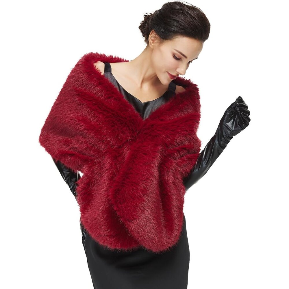Women 1920s Faux Fur Shawl Wrap Stole Shrug Winter Bridal Wedding Scarf Party Co - Picture 2 of 4